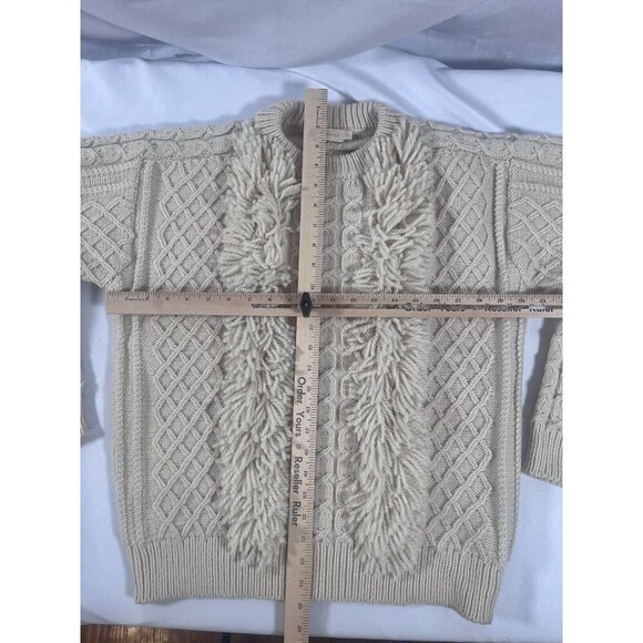 Tory Burch Cable Knit Wool Fringe Pull Over Sweater Ivory Large - Picture 5 of 7
